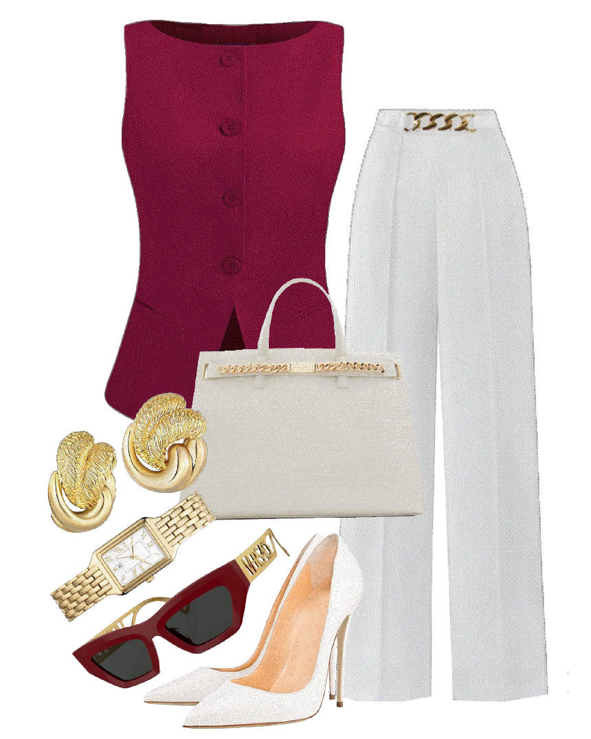 burgundy sunglasses with vest outfit
