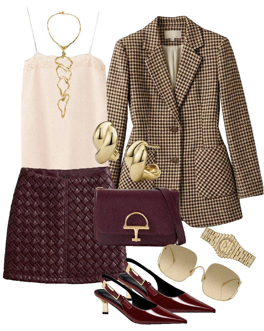 burgundy braid mini skirt