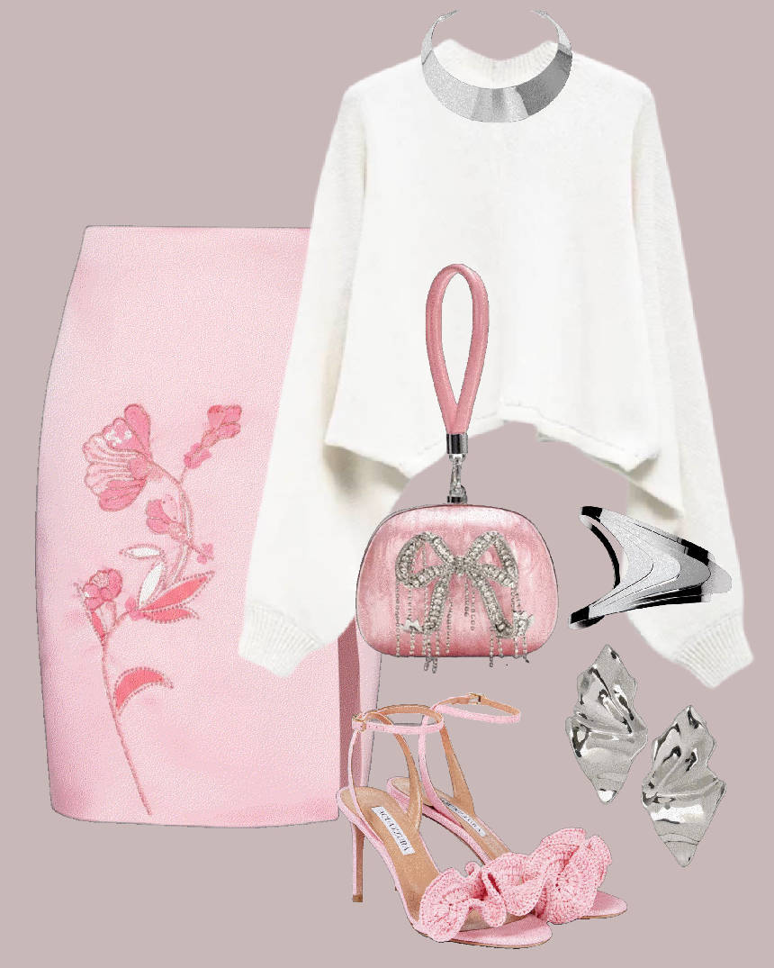 light pink pencil skirt outfit