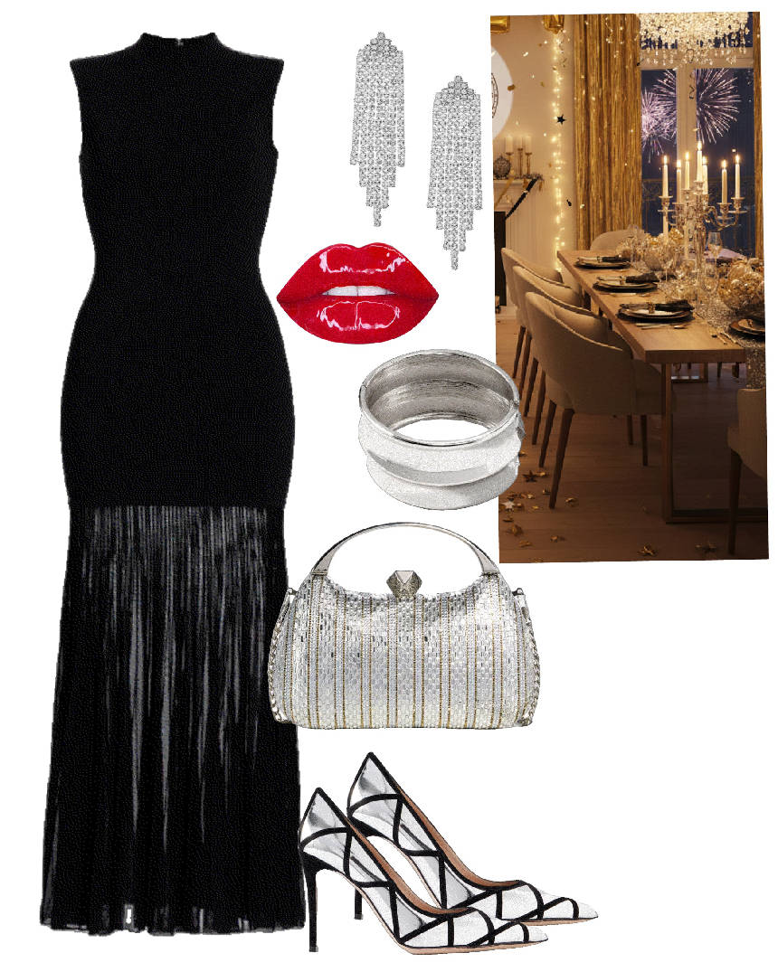 black fringe maxi dress