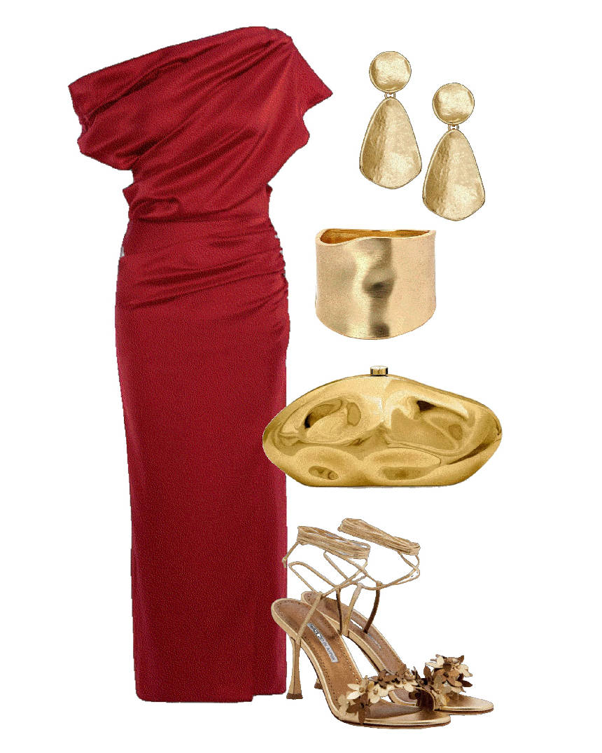red one shoulder dress