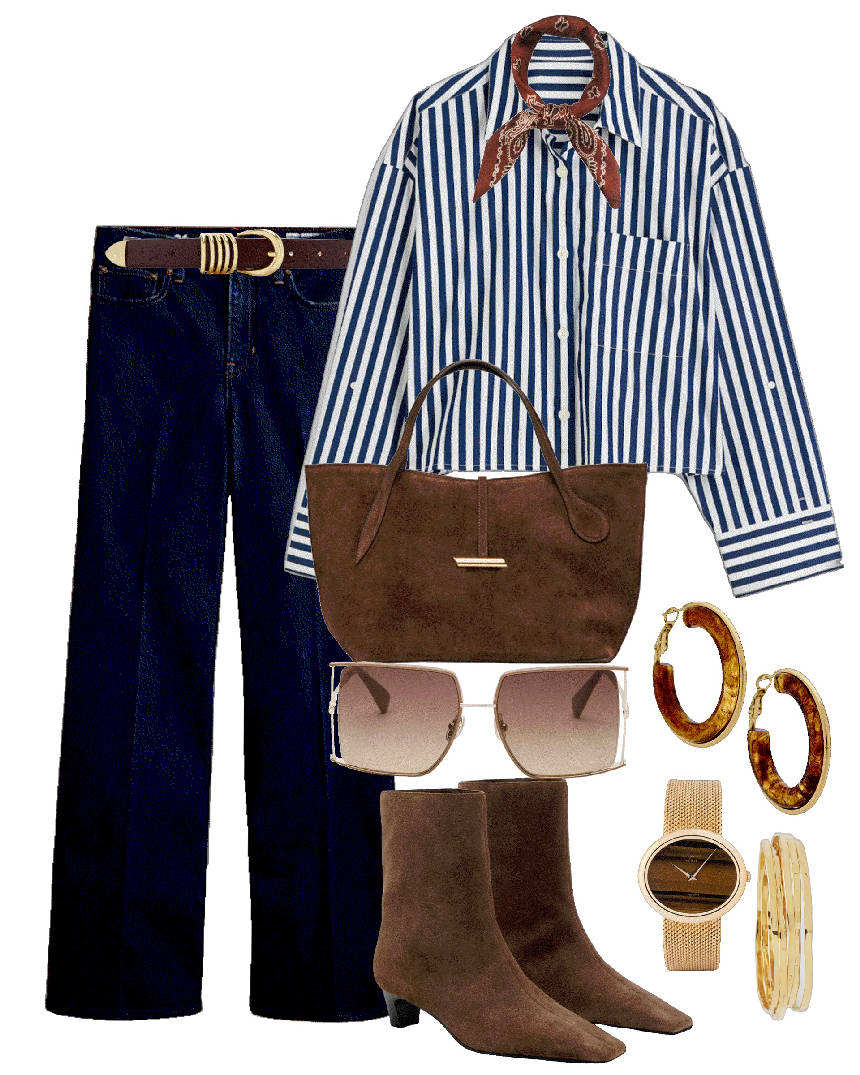 dark blue jeans stripe shirt