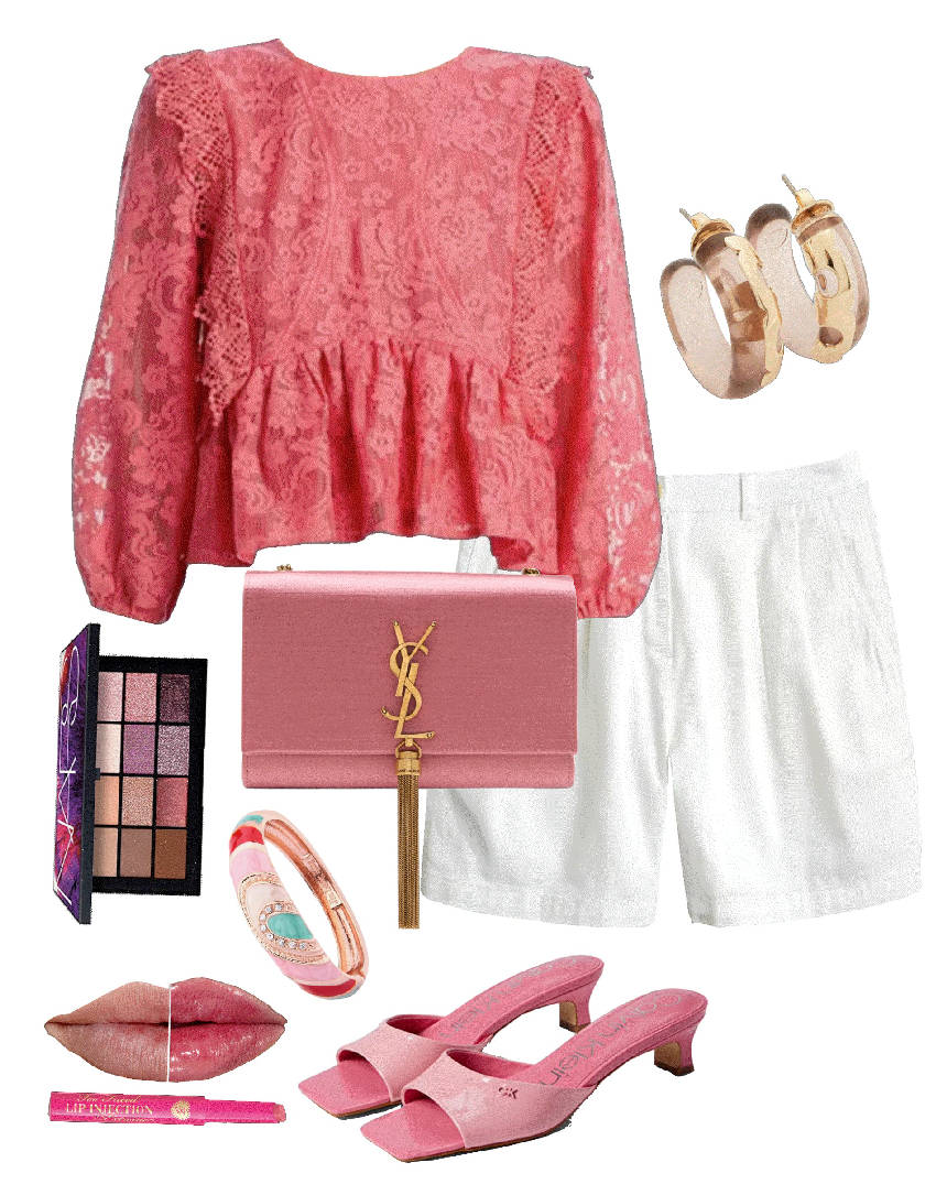 lace pink top and white shorts