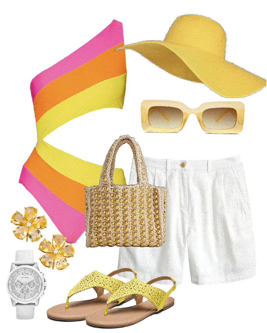 colorful cutout swimsuit and shorts