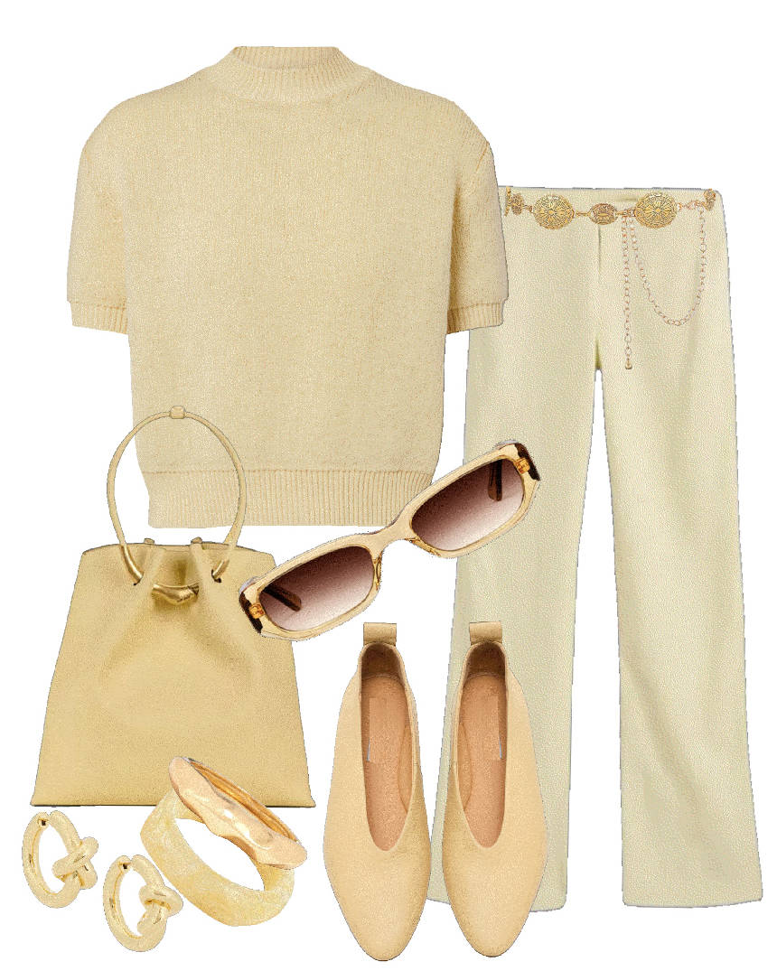 butter yellow knit and flare pants