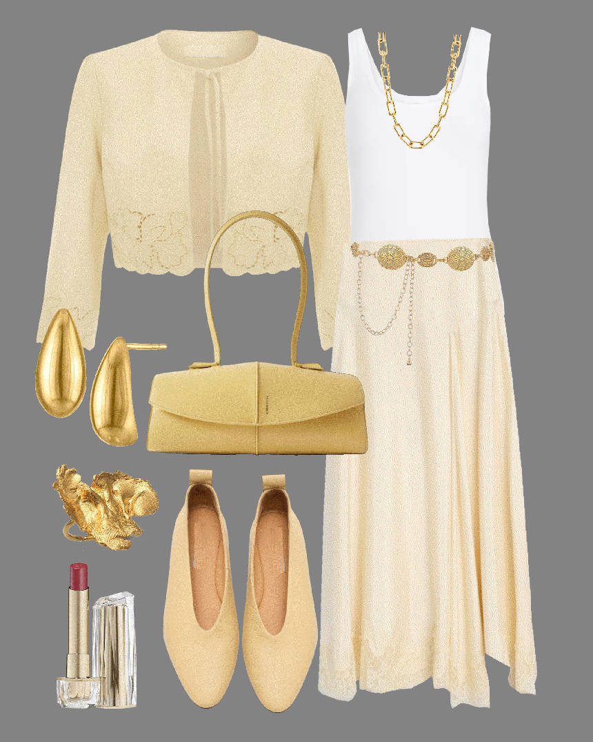 butter yellow maxi skirt and jacket