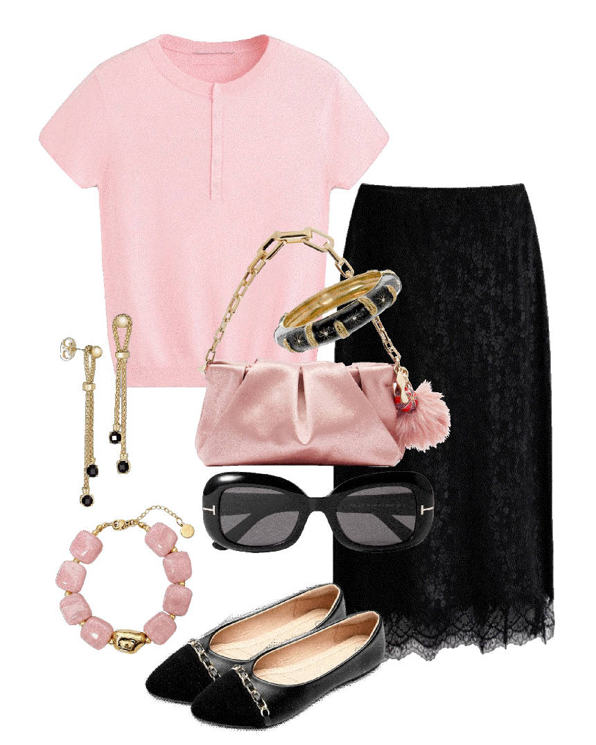 black flats and satin skirt
