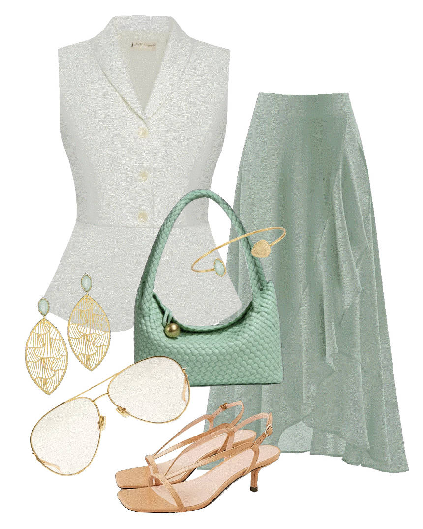 v-neck vest and wrap skirt