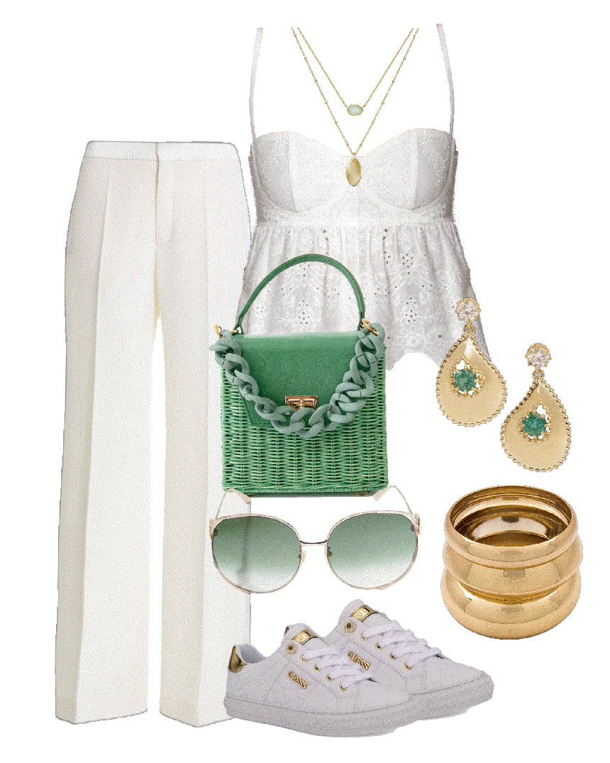 all white and pastel green outfit