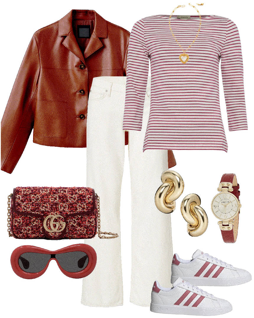 stripes top and red jacket