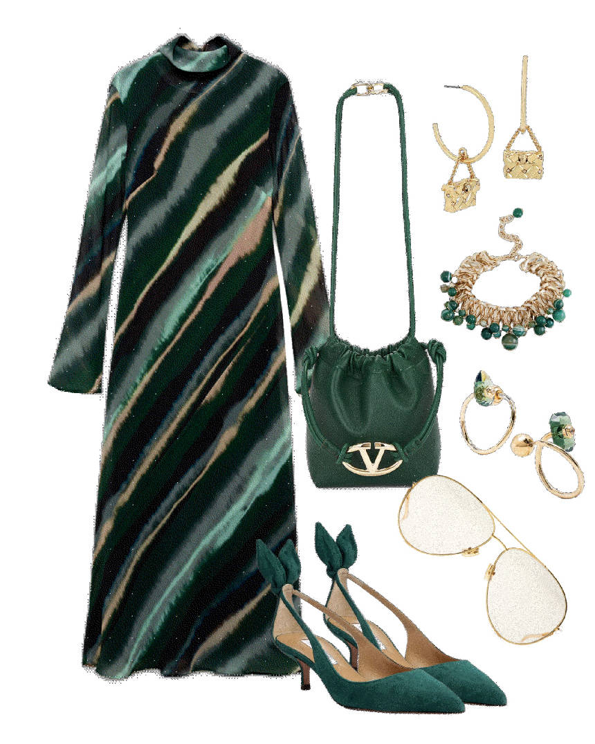 aquazurra green kitten heels and dress
