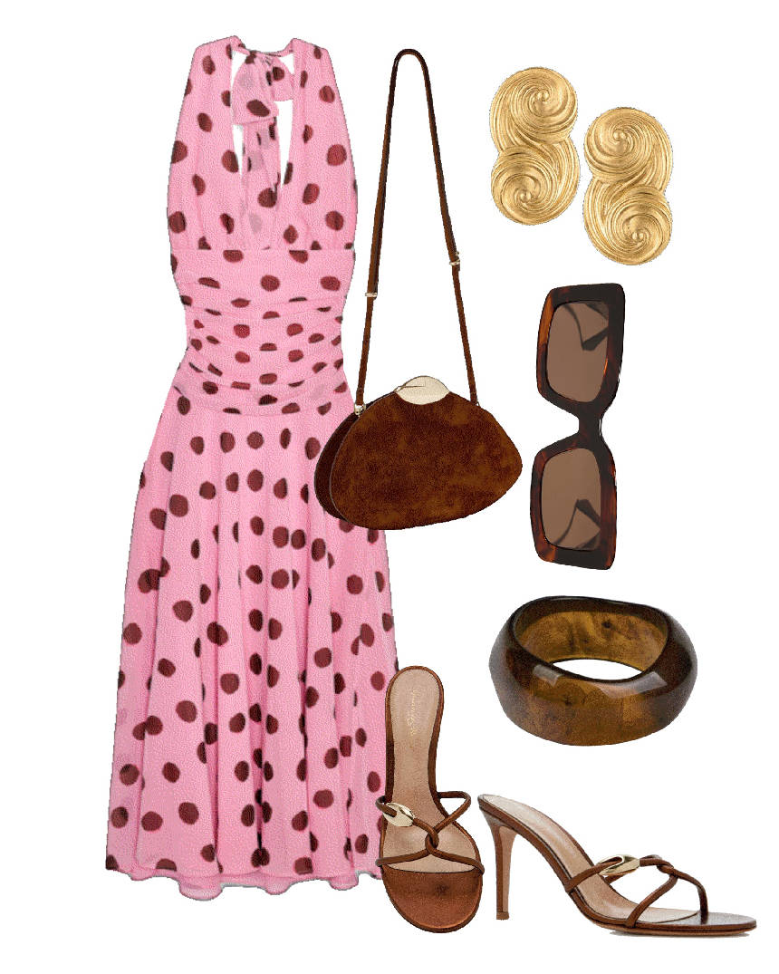 polka dot maxi pink dress for the evening
