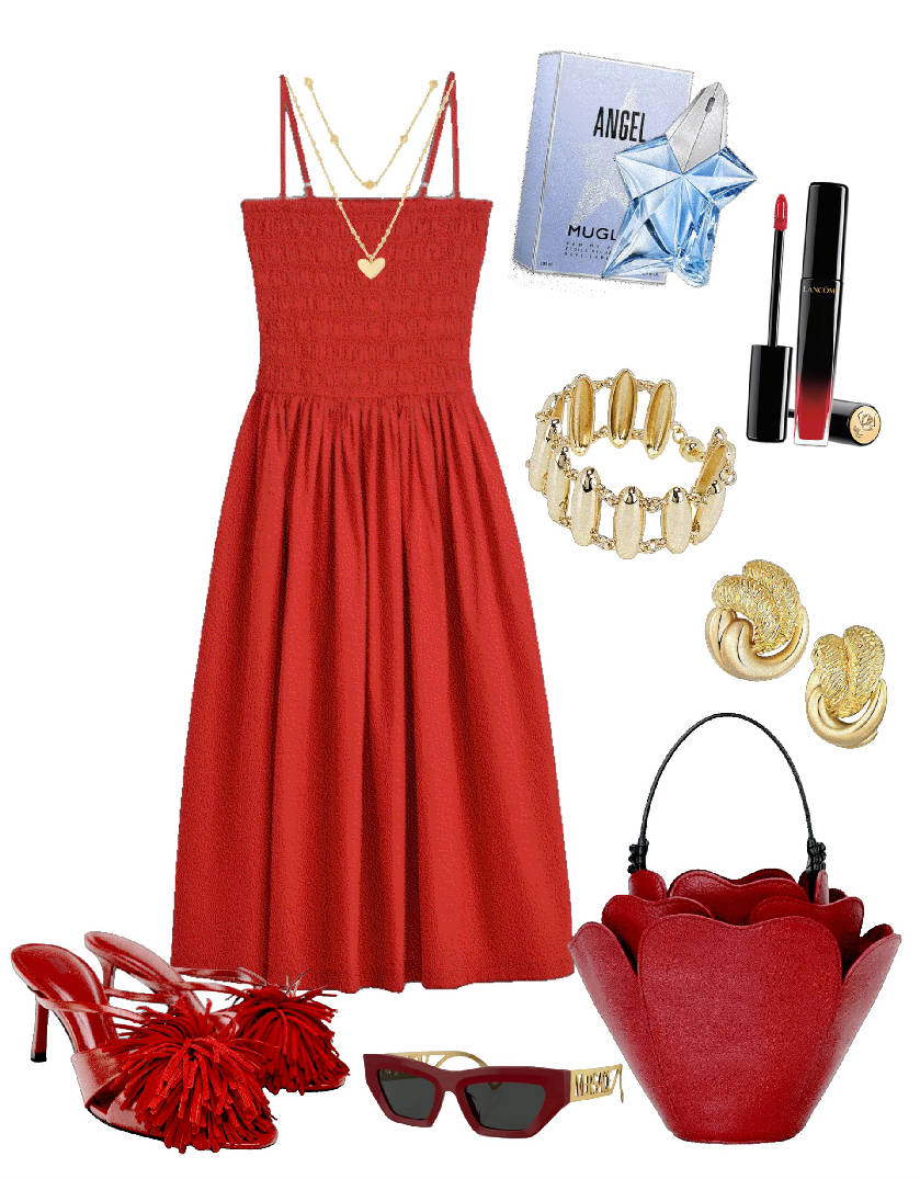 red strappy ruched maxi dress