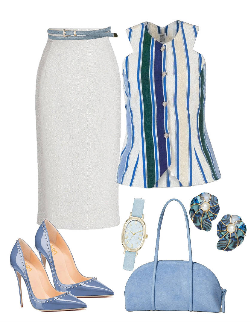 vertical stripes vest and pencil skirt