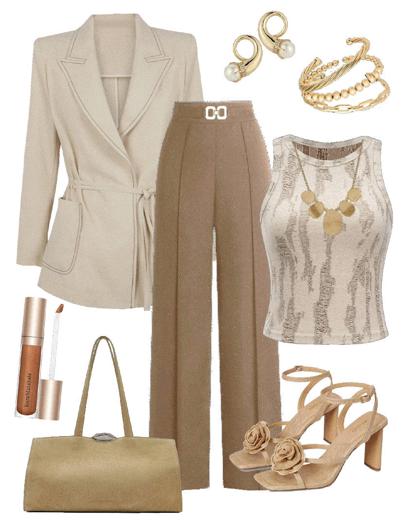 belted blazer and high waist pants
