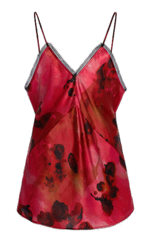Printed lace-trimmed satin top Victoria Beckham