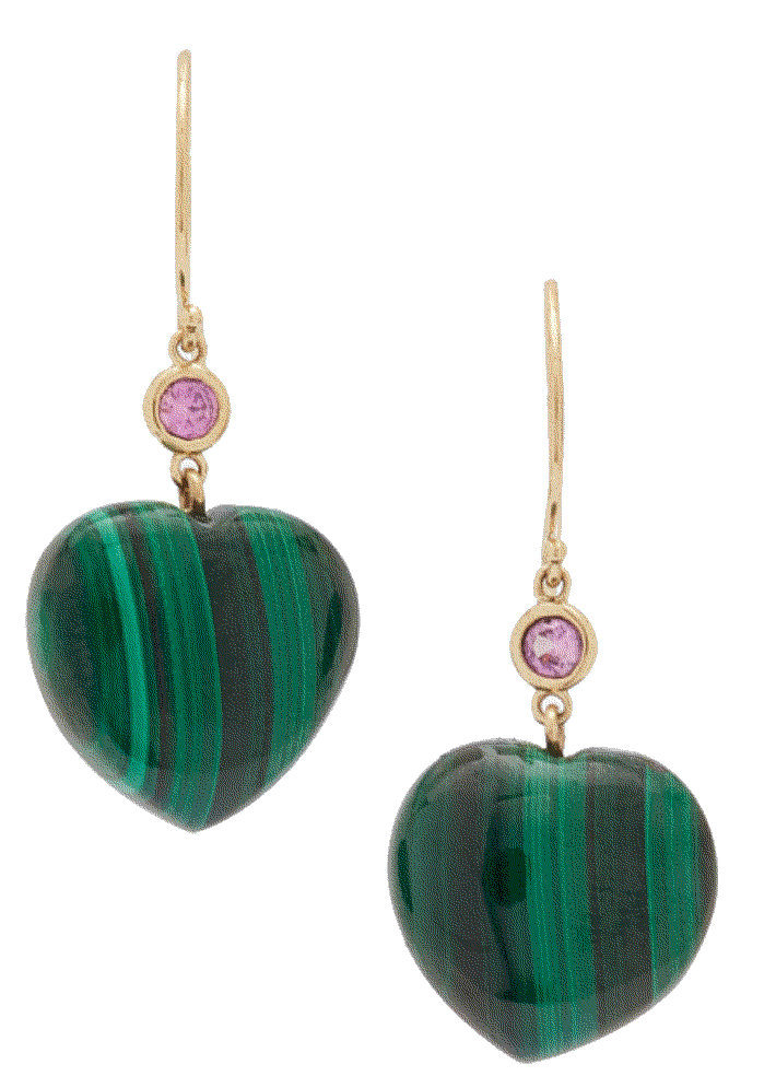 14k yellow gold malachite, sapphire earrings Haute Victoire