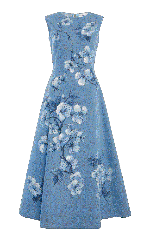 Printed denim midi dress Oscar De La Renta