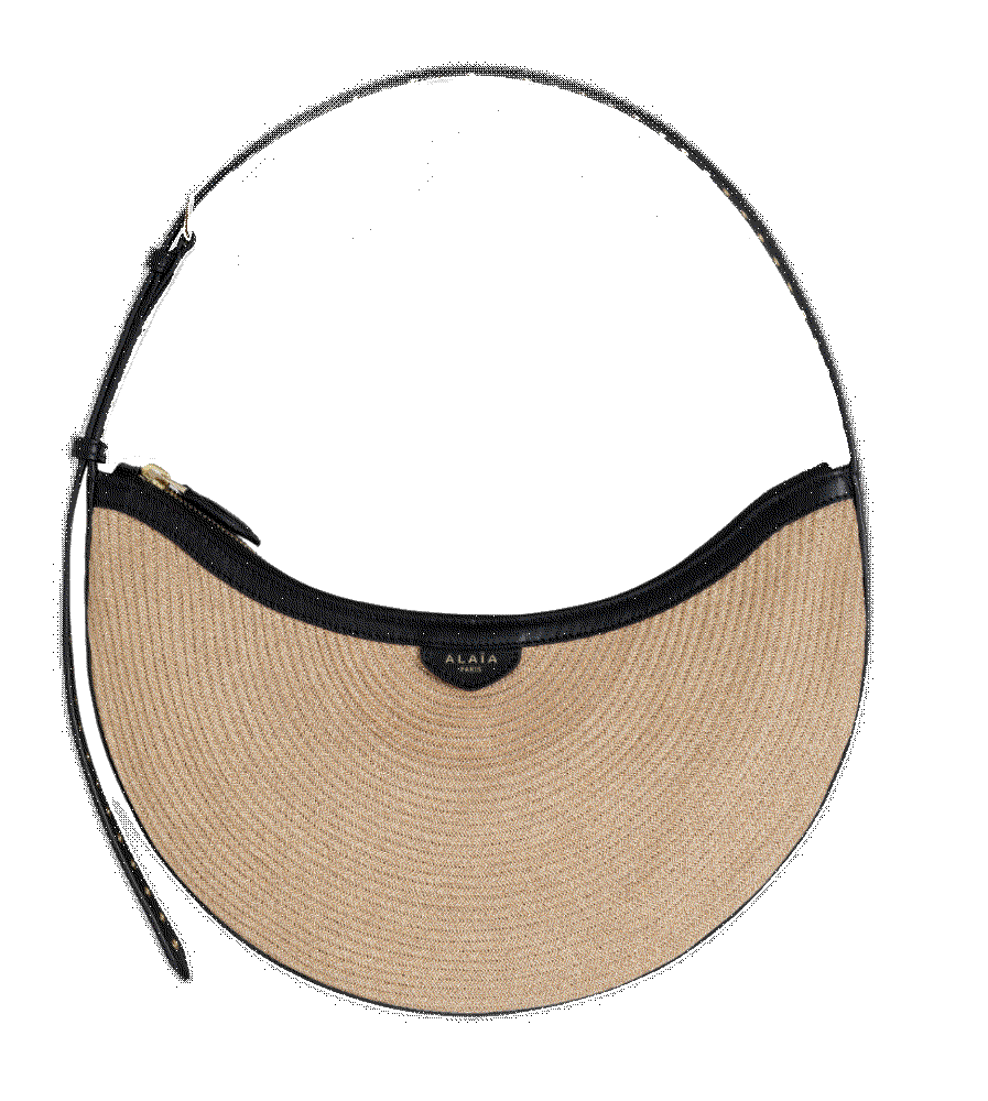 One piece demi leather-trimmed raffia shoulder bag Alaia