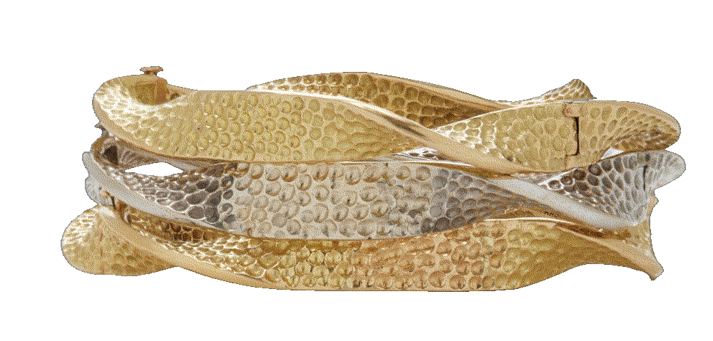 Ne-of-a-kind 18k yellow & white gold set of 3 bangles Stephen Russell Vintage