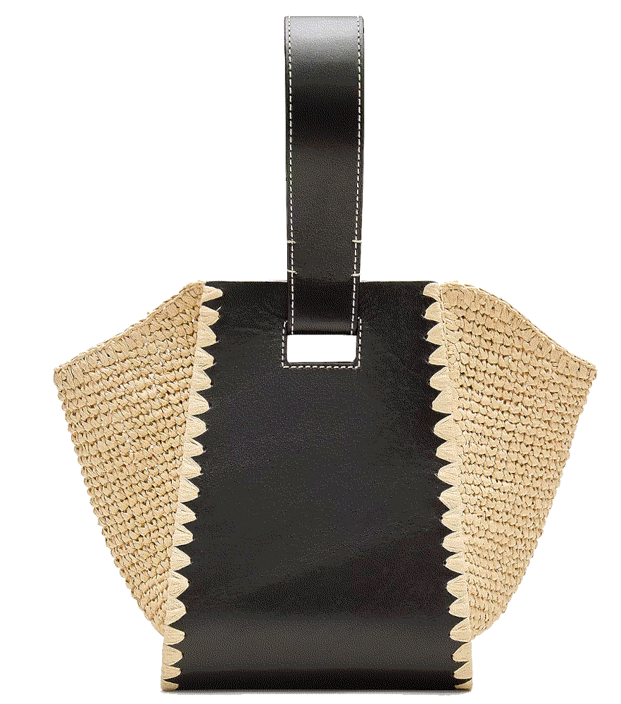 Top-handle bag in handknotted straw and leather J.Crew