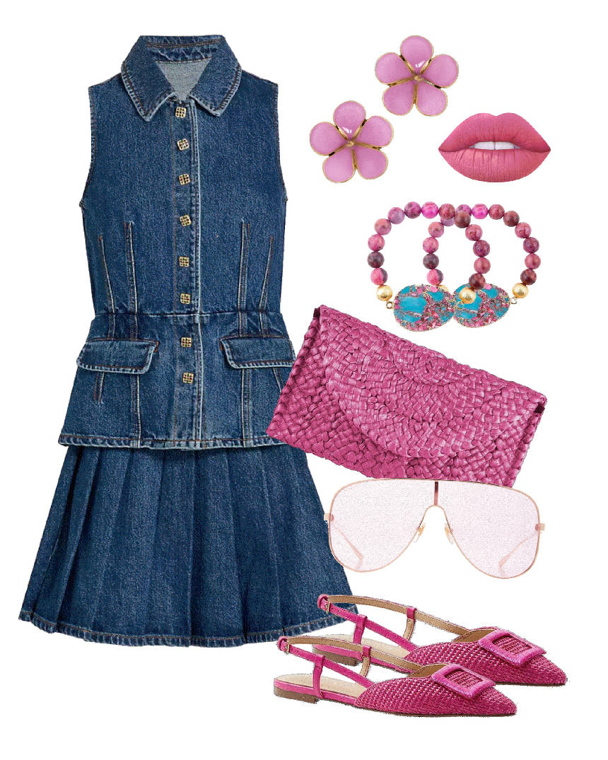 pink flats and mini dress