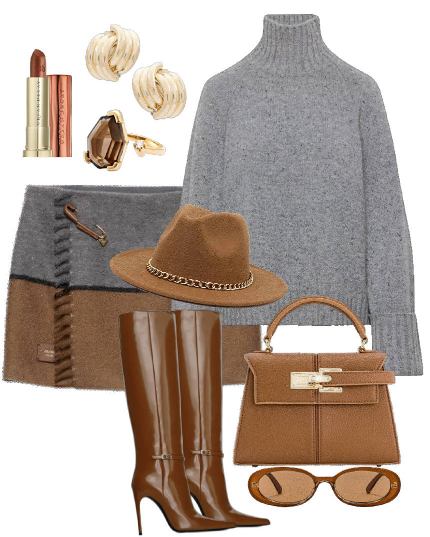 mini wrap skirt and knee lenght stylish boots