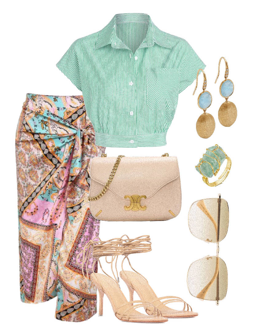 stripes crop top with paisley print skirt 