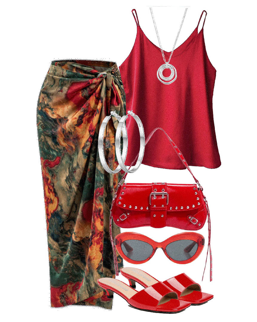 satin camisole and wrap floral skirt