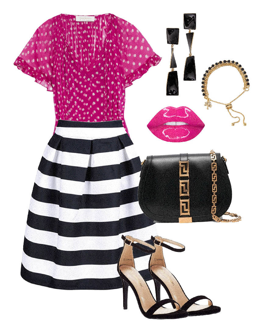 polka dot over geo print pants