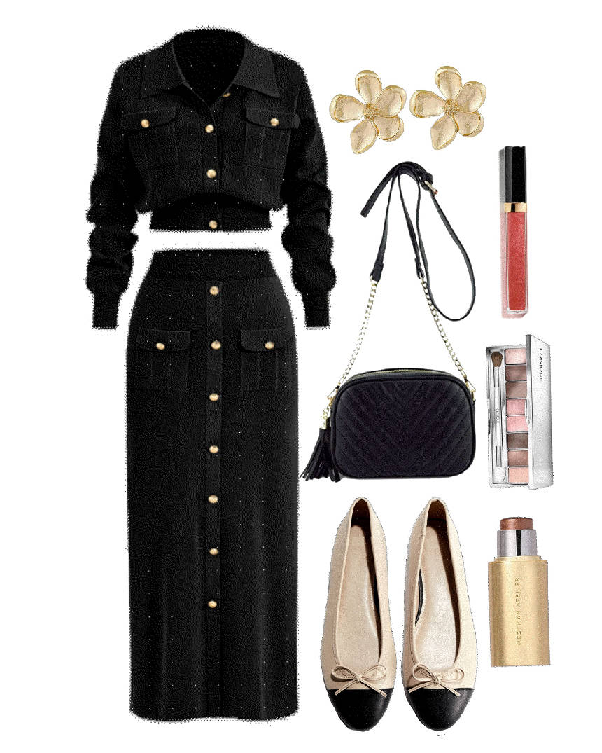 maxi skirt knit set and flats