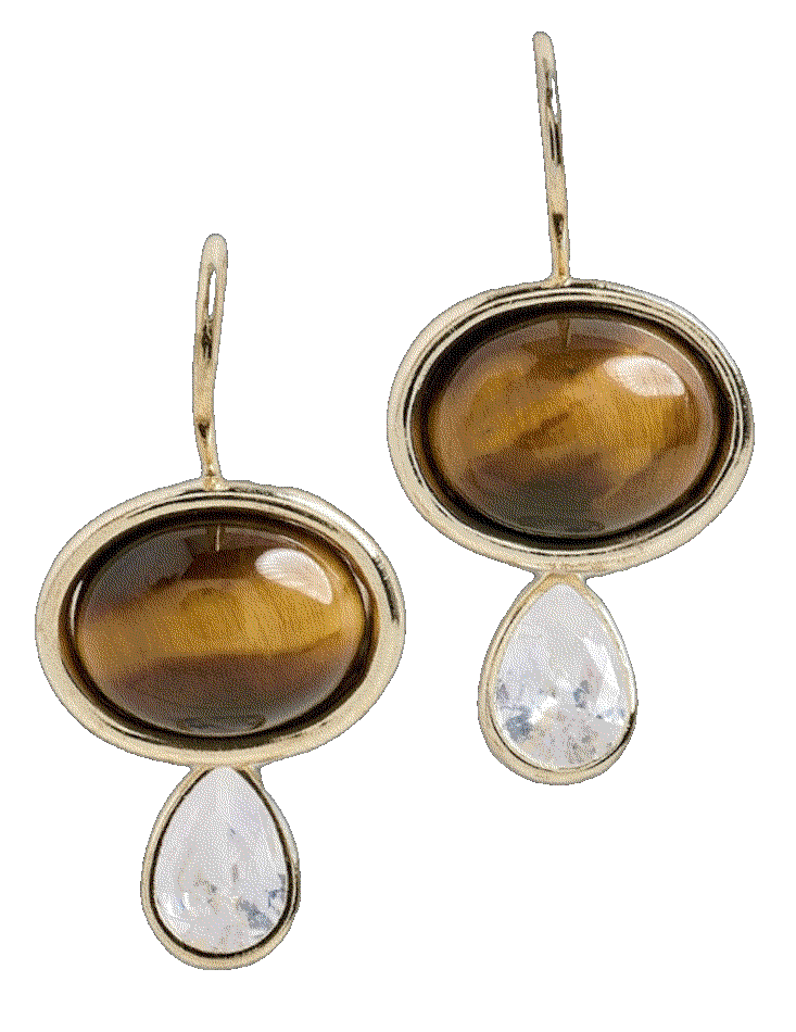 Shashi oval tiger eye gemstone drop earrings SHASHI