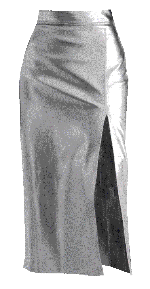 Sexy non-stretch pu solid color high-waist slit midi skirt Girlmerry
