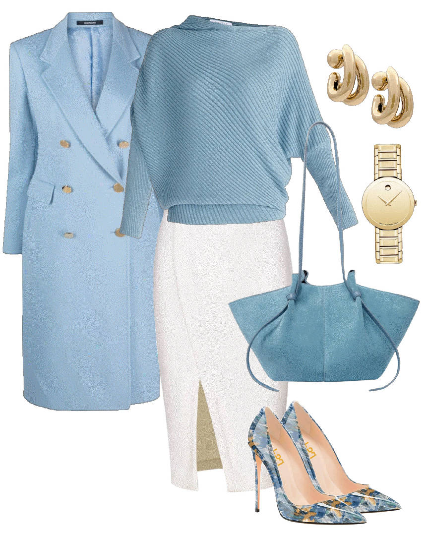 stylish blue sweater work outfit