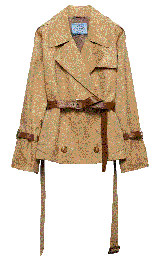 Prada short leather belted twill trench jacket  Prada