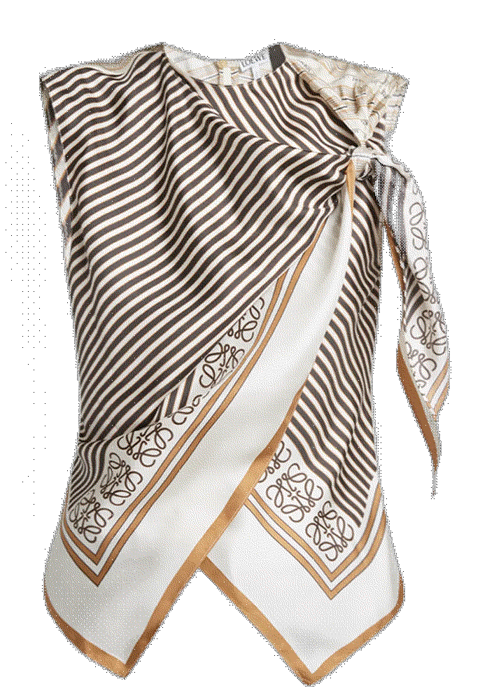 Layered scarf print shoulder tie silk top Loewe