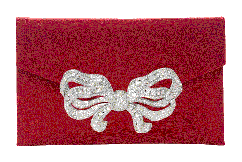 Judith leiber couture crystal bow satin envelope clutch bag  Judith Leiber Couture 
