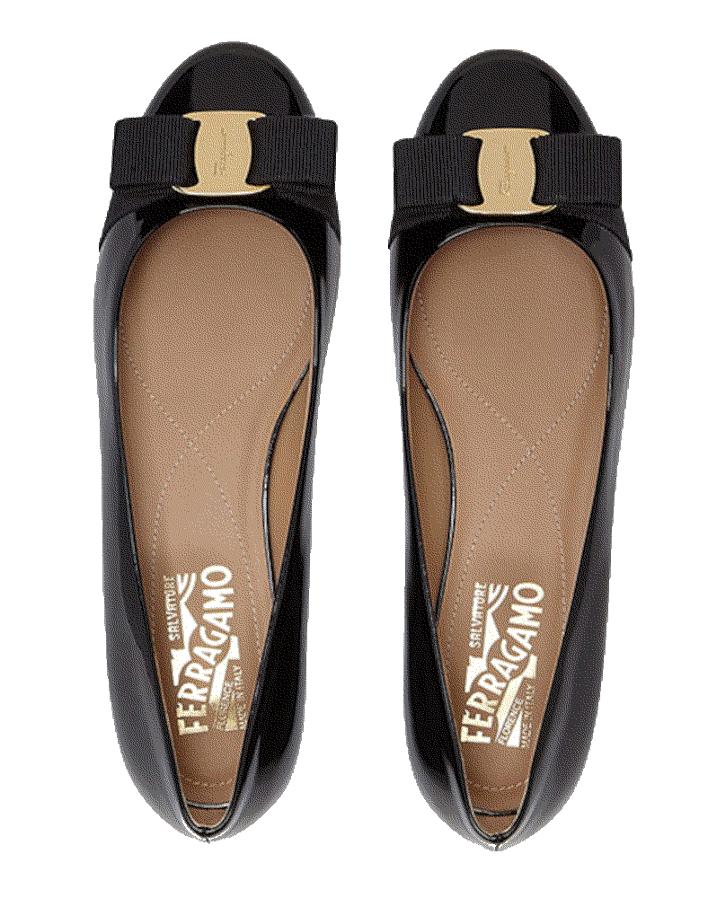 Patent Bow Ballet Flats, Nero Salvatore Ferragamo