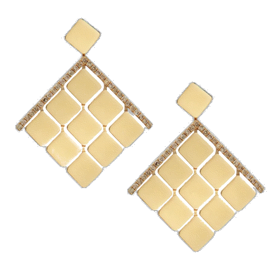 18k yellow gold tile medium earrings with light brown diamonds Ileana Makri 