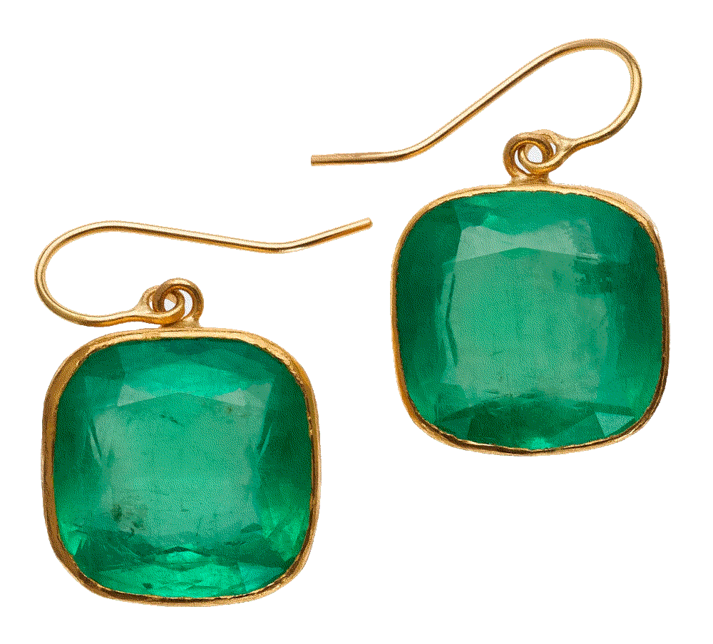 Giant Bright Colombian Emerald Cushion-Cut Single Drop Earrings Judy Geib