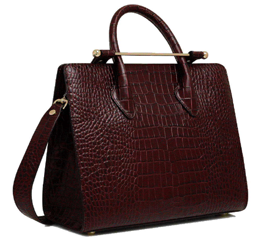 Midi Tote Croc-Embossed Leather Burgundy Strathberry