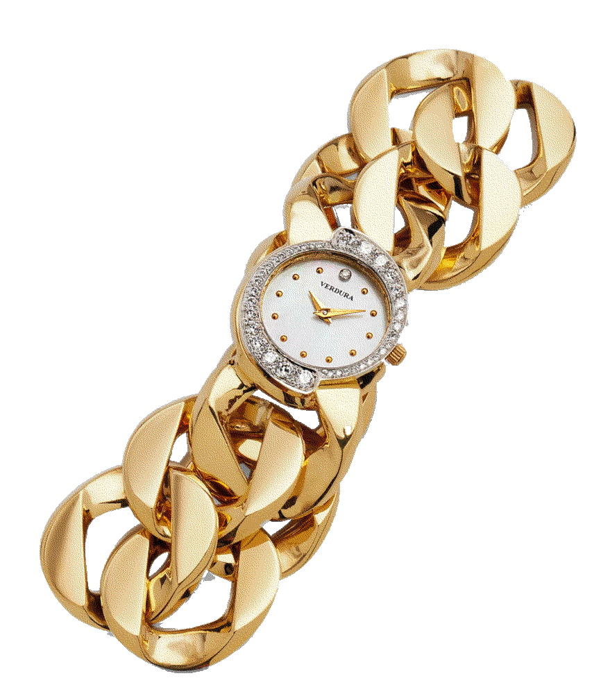 18k Yellow Gold Diamond Curb-Link Bracelet Watch Verudra