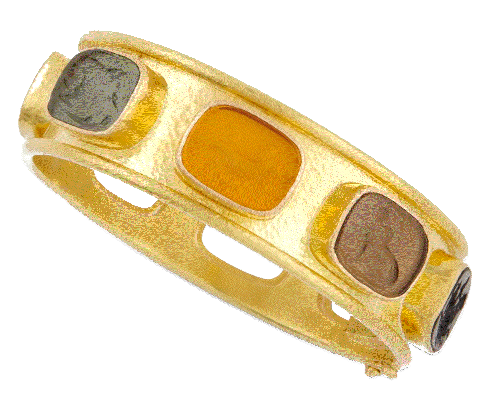 Elizabeth locke 19k gold antiqued animals intaglio bangle neutral multicolor Elizabeth Locke 