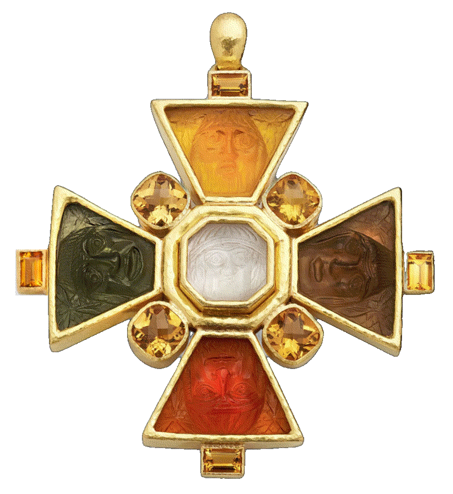 Elizabeth locke 19k yellow gold maltese cross brooch pendant Elizabeth Locke 