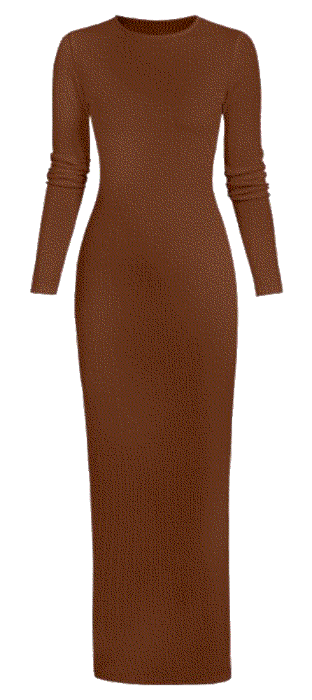 round neck ribbed long sleeves solid color basic maxi slinky Zaful