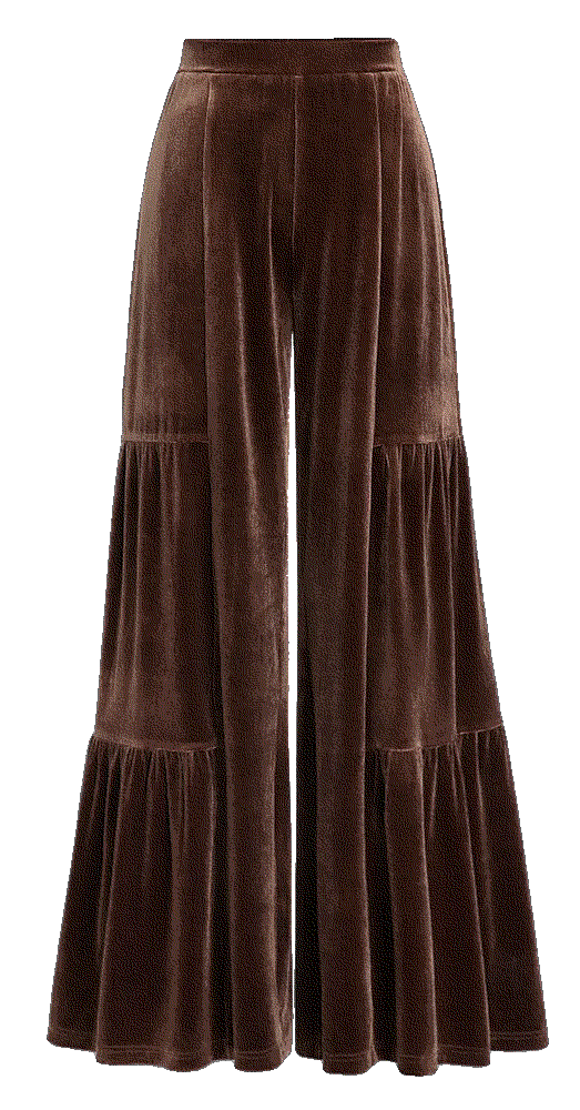 Ruched tiered solid color velvet wide leg bell bottom pants Zaful