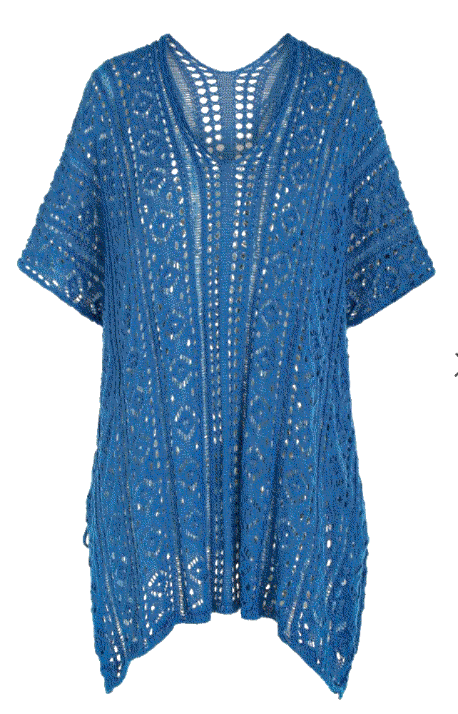 crochet knit tie side cover up beach top in blue Zaful