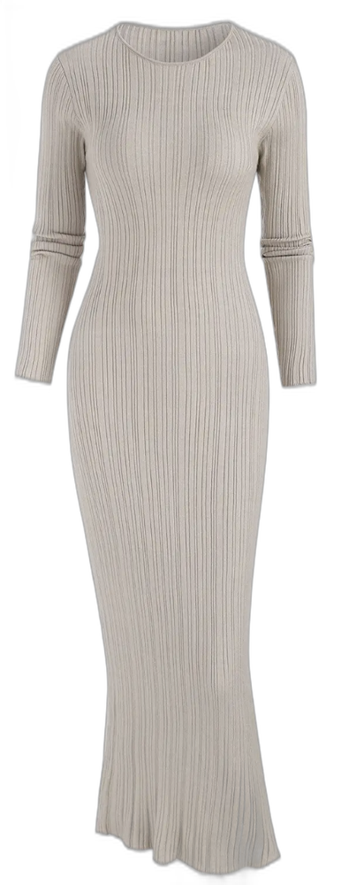 Minimalist style ribbed knit crew neck long sleeve slinky maxi dress Zaful