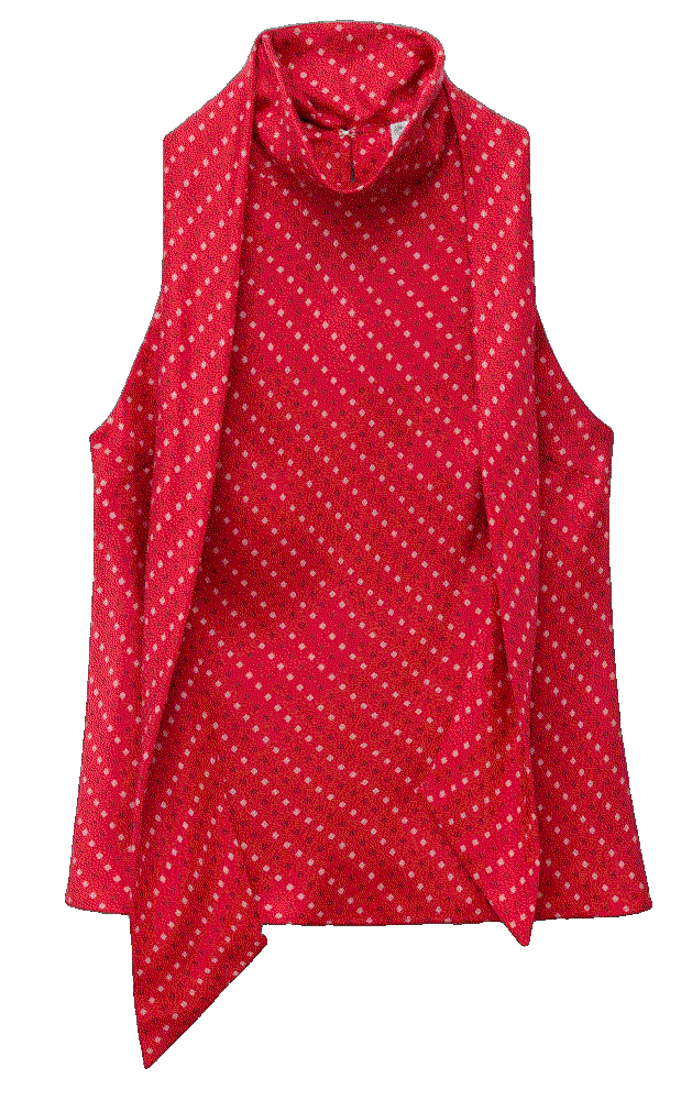 Scarf neck silk top redsquare print 1330576001 