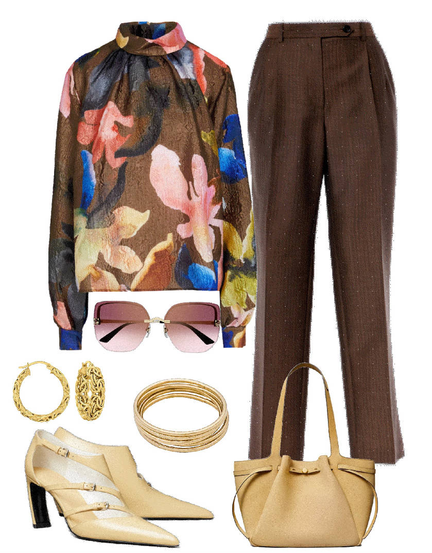 floral brown blouse style for work
